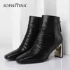 Sophitina Kobiety Buty Jesień Zima Premium Skóra Handmade Botki Kostki Plac Toe Zipper Casual High Heel Women's Boots So679 210513