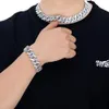 14K 화이트 골드 도금 블루 지르콘 20mm 아이스 무거운 쿠바 chainbracelet 다이아몬드 Prong Link 목걸이 히찌 쥬얼리 16inch-24inch