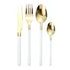 Black Steel Cutlery Set Tableware Gold Forks Knives Spoon Service Restaurant Stainless Kitchen Travel Drop 210928