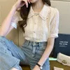 Chiffon Blouse Women Fashion Shirt Doll Collar White Girlish Jacket Short Sleeve Janpenese Style Cute Bottoming 14199 210427