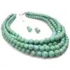 Groene kralen choker ketting en daling oorbellen multilayer imitatie parel crack kralen bib kettingen sieraden sets voor vrouwen bruiloft feest