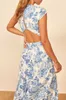 Women Summer Sexy Backless Midi Dress Vintage Print Floral Split Boho Casual Holiday Lady Beach 210623