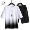 Men's Tracksuits Gradient Color Summer Fashion Clothing Two Piece Men Sweat Suits Short Sleeve Set the Price Of13vt