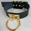 Sexig mode harajuku handgjorda läder choker bälte rock punk goth krage dubbel o-round stud guldfärg färg halsband vridmoment chokers