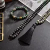 Pendanthalsband 8mm Natural African Turquoise Labradorite Lucky Jade Pärlade halsbandsmycken Set 108 Mala Meditation Bön Rosa7120318