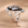 4 Color Vintage Antique Silver Big Oval Shell Finger Ring For Women Female Statement Boho Beach Jewelry Gift