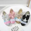 Niñas Zapatos de cuero Princesa Niños Arco Redondo Soft-Sole Big Kids High Heel Crystal Single Party 220301