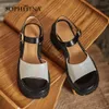 SOPHITINA Chunky Sandals Women Concise Platform Stone Pattern Leather Sandals Buckle Strap Mixed Colors Casual Lady Shoes AO932 210513