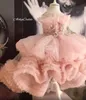 2021 Abiti da ragazza di fiori di lusso alla moda rosa Abito da ballo in pizzo con perline Tiers Tulle Lilttle Abiti da sposa per spettacolo di compleanno per bambini ZJ674