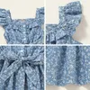 Meisje jurken kinderen casual kleding meisje baby floral prinses kostuums mouwloze ruches kleding sjerpen boog schattige jurk voor 2-6 jaar