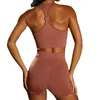 Tenue de yoga en gros femmes gym sport fitness soutien-gorge et shorts été couleur unie sans couture extensible ensemble Ropa Deportiva Mujer