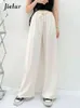 Jielur Ice Silk Wide Leg Pants Women High-waisted Spring Summer Loose Straight Trousers Casual White Pink Blue Pantalones Femme 211124