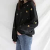 Kanske U Women Höst Vinter Crew Neck Black Star Sequined Bling Sweatshirts Pullovers Casual H0037 211019