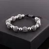 Beaded Strands Men Jewelry Bracelet Luxury 10mm Black CZ Pave Ball Charm Macrame Adjustable Gift Inte22