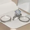 Wedding Rings 3 Pcs/Set For Women Bridal Jewelry Fashion Princess White Cubic Zirconia Engagement Ring Party Accessories