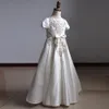 Menina bordada princesa vestido moda laço flor meninas curva vestido cetim festa de casamento longo saia tutu