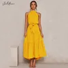 Woman Polka Dot Casual Dresses Summer Long Dress Black Sexy Halter Strapless New Yellow Sundress Vacation Clothes For Women 210415