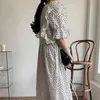 Women Summer Dresses Flare Short Sleeve Polka Dot Chiffon Ruffles Fashion V Neck Vintage Midi Long 13800 210506