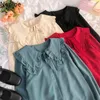 Neploe Japanses Blusas Mujer De Moda Sweet Ruffles Camicette Donna Colletto Peter Pan Lace Up Tinta unita Camicetta Top Donna 210422