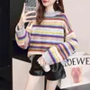 H.SA Höst Vinter Kvinnor Fashion Pull Striped Colorful Jumpers Flare Sleeve Rainbow Chic Girls Sweater Oversize 210417