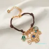 Bracelet en cuir oeil bleu Hamsa main de Fatima Bracelets en corde de cire pour filles femmes vente en gros bijoux 78 K2