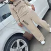 Cousssuit Женщины Streetwear Повседневная Свободные Снадные Рукав Два Части Набор Топ и Брюки Сплошные Моды Sale Convuntos de Mujer 210513