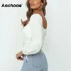 Cordon de cordon de latéral Chic T Women Lanterne Sleeve Style Cropped Tops V ecque Col Sexy Shirt Shirt Chemise Femelle 210413