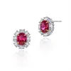 Corte oval Ruby Ruby Sapphire Sparkle Gota Gancho Briding Brincos Casamento em Ouro Branco 14k ou Prata