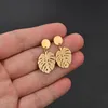 2021 Bohemian Stainless Steel Monstera Leaf Stud Earrings Women Gold Tropical Hollow Plant Leaves Brincos Party Gifts