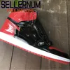 신발 Jumpman 1 High OG Bred 특허 농구 레드 블랙 1s 특허 가죽 스포츠 스니커즈 Ship