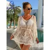 Women's Swimwear CC Sexy Floral Beach Dress Women See Through V Neck Long Sleeves Pullover Swimsuit Cover Up Vacation Outing Elastic Tunic