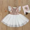 1-6Y Ragazze Principessa Paillettes Perla Pizzo Tulle Abito Compleanno Festa di nozze Bambini Bowknot Abiti da battesimo per bambini Vestiti Q0716