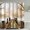 Green Forest Nordic Style Shower Curtains Set With Hooks Waterproof Green Natural Landscape Home Decoration Bathroom Curtain 210609