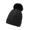 Beanie/Skull Caps Women Winter Hat Thicked Plush Inside Knitted Beanie With Pom-poms Female Warm Ski Outdoor Flanging Twist For Woman