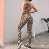 Sexy Women Leopard Printed Yoga Outfit Sleeveless Backless Jumpsuit Fitness Wear Breathable Quick Dry Sport Tracksuit