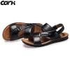 Högsta kvalitet kork män sandaler sommar äkta läder romersk sandaler manliga avslappnade skor strand flip flops män mode utomhus tofflor skor