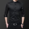 Autumn New Designers Cotton Man Shirts Long Sleeve Solid Casual Black White Slim Fit Fashion Collarless Shirts 4XL 5XL 210412