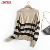 Tangada femmes mode rayé tricoté pull pull femme élégant surdimensionné pulls Chic hauts 4C175 211011