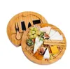 Keukengereedschap Bamboe Cheese Board en Kniften Set Round Charcuterie Boards Swivel Meat Platter Holiday Housewarming Gift DE212