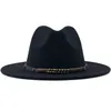 Solid Color Classic Wide Brim Faux Wool Felt Jazz Fedora Hat with Leather Belt Men Women Goth Top Vintage Party Cap L XL