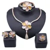 Wedding Bridal Crystal Flower Jewelry Set Dubai Gold Color Women Party Necklace Bracelet Earring Ring Jewellry Set