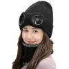 二重使用肥厚冬ニット帽子暖かいビーニースカリースキーキャップ取り外し可能なメガネ付き女性用黒サイクリングキャップマスク