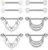 4 paia di anelli in acciaio inossidabile 14G Anelli per lingua CZ Gioielli per piercing al corpo con bilanciere per capezzoli