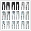designer maschile per realizzare vecchi jeans da uomo da motociclista con buchi sulle ginocchia, appliques con lettere strass caldi jeans slim fit hip hop di alta qualità