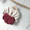 Kläder uppsättningar baby kläder plysch toppar med byxor två stycken födda pojkar jul romer långärmad pullover spädbarn flicka