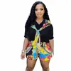 Ethnische Kleidung 2 Stück Set Sexy Sommer Dashiki Afrikanische Mode Frauen Sets Weibliche Tops Floral Kurzarm Hemd Elastische Taille Shorts Outfi