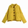 Kvinnor Mode Gul Jacka Coat Za Spring Patch Singel Breasted Vintage Button-up Casual Fickor Blus Chic Kvinna Toppar 210521