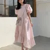 Koreański Chic Vintage Summer Sukienka Kobiety Ruffles Rękawem Puff Sleeve Kobieta Wszystkie Dopasuj High Street Moda Eleganckie Długie Dresses 210514
