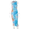 カジュアルドレスDulzura Tie Dye Print Women Sreveless Backless Midi Dress Bodyconセクシーなストリートウェアパーティーエレガントクラブ2021秋W230Z