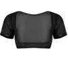 Soutien-gorge Ensembles Femmes Sexy Sheer Mesh Summer Mini T-shirt Tops à manches courtes Open Chest Crop Top Club Voir à travers les réservoirs de danse Pole Street282V